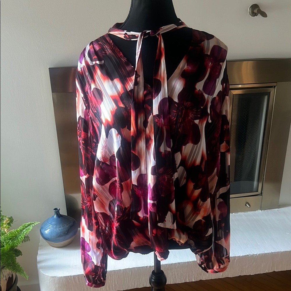 Guess Belissa Red Pink and Black Tie Front Blouse